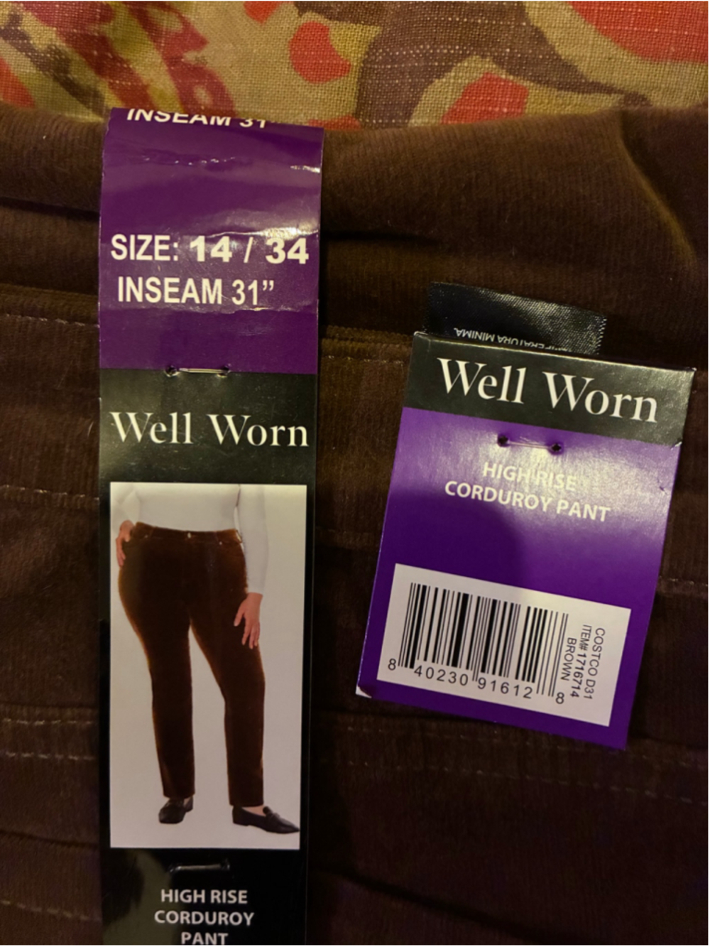 Women's Well Worn High Rise Corduroy Pants Brown Size 14